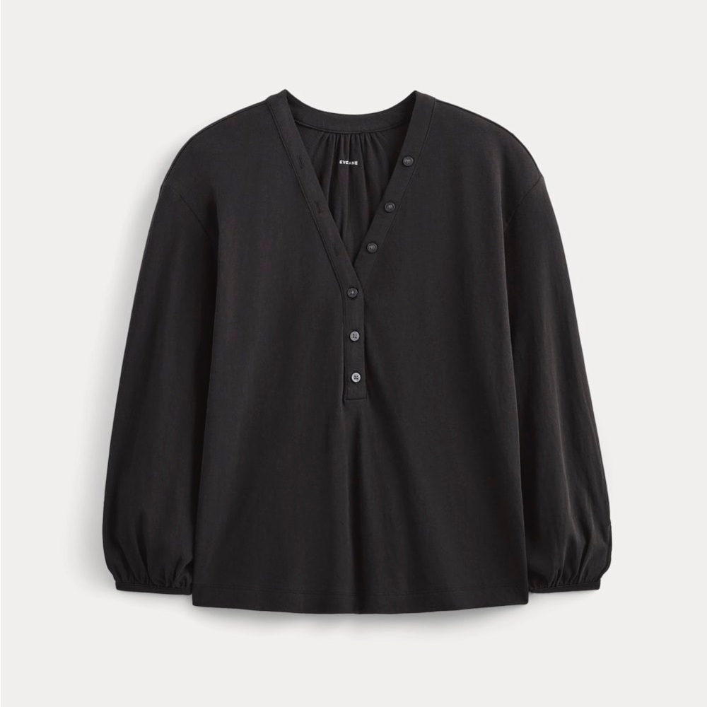 Everlane organic cotton black long sleeve button up top